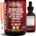 Clean Nutra Berberine with Ceylon Cinnamon Supplement Liquid Drops + Bitter Melon Extract, Glucomannan, Gymnema, Chromium, Turmeric, Organic Panax Ginseng, Moringa GLP-1 Support