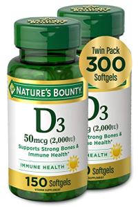 Nature's Bounty Vitamin D3, Supports Immune System and Bone Health, 50mcg, 150 Softgels (Pack of 2)