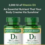 Nature's Bounty Vitamin D3, Supports Immune System and Bone Health, 50mcg, 150 Softgels (Pack of 2)