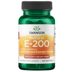 Swanson Natural Vitamin E - Supplement Supporting Heart & Tissue Protection - Essential Nutrient Promoting Overall Health & Wellness - (100 Softgels, 200IU Each)
