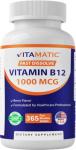 Vitamatic Vitamin B12 1000 mcg Fast Dissolve – 365 Tablets – Natural Berry Flavor – Supports Energy Metabolism & Nervous System Health