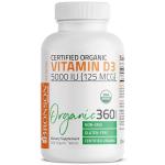 Bronson Vitamin D3 5,000 IU (125 mcg) Certified Organic High Potency Non-GMO Vitamin D Supplement, 360 Tablets