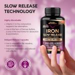 Iron Supplement for Women - Iron 65mg (Ferrous Sulfate 325mg) - Stomach Friendly | Slow Release Iron | High Absorption - Vitamins C, D3, B6, B12 & Folate - Iron Level & Energy Support - 120 Capsules