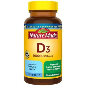 Nature Made Vitamin D3 2000 IU (50 mcg), Vitamin D Supplement for Bone, Teeth, Muscle and Immune Health Support, 90 Softgels, 90 Day Supply