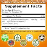 Liposomal Vitamin C Capsules - 1500mg - Made with Organic Acerola Cherries & Camu Camu, High Potency Vitamin C Liposomal - Immune Support Supplement, Enhanced Absorption & Bioavailability - 180 Count