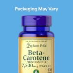 Puritan's Pride Beta Carotene Provitamin A 7,500mcg (25,000 IU), Vitamin Supplement for Immune System, Antioxidant and Eye Health Support, 100 Day Supply, 100 Rapid Release Softgels