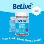 BeLive Vitamin D3 Gummies with B12 Vitamins - 60 Ct I Immune Support Gummies with Vegan Vitamin B12 & D3, Provides Enhanced Bone & Muscle Strength, Hearth Health and Energy - Strawberry Flavor