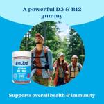 BeLive Vitamin D3 Gummies with B12 Vitamins - 60 Ct I Immune Support Gummies with Vegan Vitamin B12 & D3, Provides Enhanced Bone & Muscle Strength, Hearth Health and Energy - Strawberry Flavor