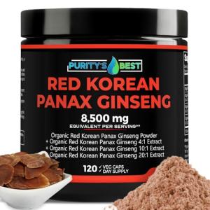 Purity’s Best Red Korean Panax Ginseng – 8500 mg Equivalent per Serving – 5% Ginsenosides – Herbal Supplement – 120 Veggie Capsules