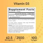 Jarrow Formulas Vitamin D3 62.5 mcg (2,500 IU) - 100 Servings (Softgels) - Bone Health, Immune Support & Calcium Metabolism Support - Vitamin D Supplement - D3 Vitamins - 2500 Vitamin D - Gluten Free