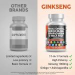 Clean Nutraceuticals Panax Ginseng Ginkgo Biloba Ashwagandha Maca Root - Focus Supplement Pills for Women and Men with Pine Bark Extract, Garlic, and Saw Palmetto - 60 Caps