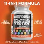 Clean Nutraceuticals Panax Ginseng Ginkgo Biloba Ashwagandha Maca Root - Focus Supplement Pills for Women and Men with Pine Bark Extract, Garlic, and Saw Palmetto - 60 Caps