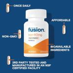 Bariatric Fusion Iron Supplement 60mg with Vitamin C | Easy to Swallow Capsule | Ferrous Fumarate Vitamins for Women and Men | Gluten, Dairy and Soy Free | Non-GMO | 60 Count