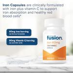 Bariatric Fusion Iron Supplement 60mg with Vitamin C | Easy to Swallow Capsule | Ferrous Fumarate Vitamins for Women and Men | Gluten, Dairy and Soy Free | Non-GMO | 60 Count