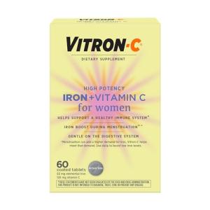 Vitron-C Iron Supplement for Women with Vitamin C, for Red Blood Cell Production & Immune Support, 60 Count