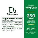 Nature's Bounty Vitamin D3 Softgels, 350 Count