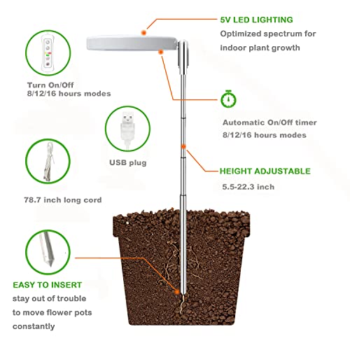 Plant Grow Light,yadoker LED Growing Light Full Spectrum for Indoor Plants,Height Adjustable, Automatic Timer, 5V Low Safe Voltage,Idea for Small Plant Light