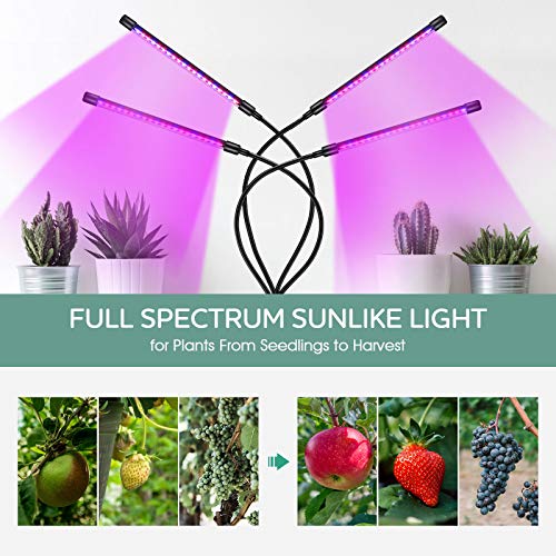 360° Grow Light for Indoor Plants - Gooseneck Full Spectrum Growing Lamp Strip w/ 3 Modes 9 Dimmable Brightness 3/9/12 H Timer Ideal for Greenhouse Plants Flowers Veg Succulents Potted Growth