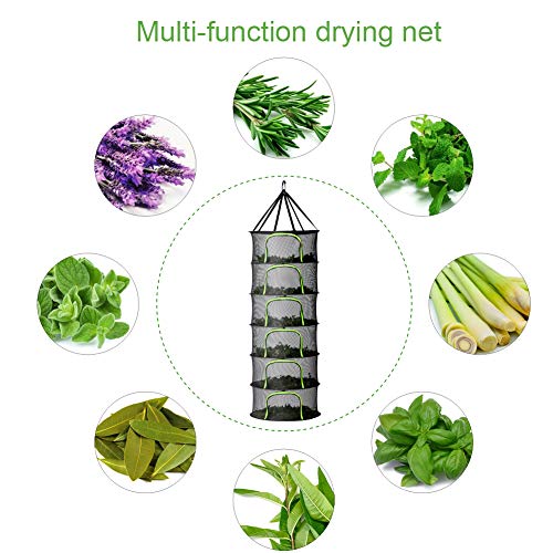 PROTITOUS 6 Tier Black Mesh Zippered Herb Drying Rack Hanging Dryer Dry Net with Pruning Shear for Hydroponics