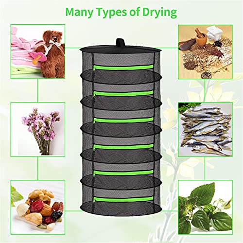 HYDGOOHO 6 Layer 2ft Herb Drying Rack Net Mesh with Green Zippers Hydroponics,Bonus Hook Drying Rack Herbs for Plant Bud Seed, Mesh Hanging Plant Dry,Herb Dry Net for Garden (6 Layer, Open Type)