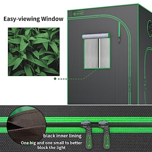 Green Hut Indoor Grow Tent 48"X24"X60" 600D Mylar Hydroponic Grow Tent for Indoor Plant Tent with Observation Window and Removable Floor Tray