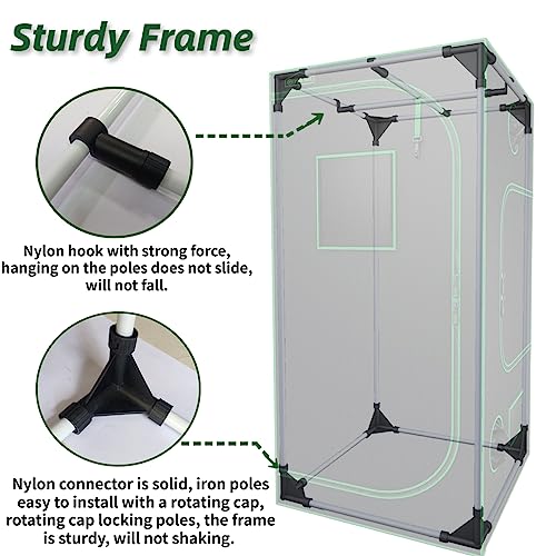 Green Hut Indoor Grow Tent 48"X24"X60" 600D Mylar Hydroponic Grow Tent for Indoor Plant Tent with Observation Window and Removable Floor Tray
