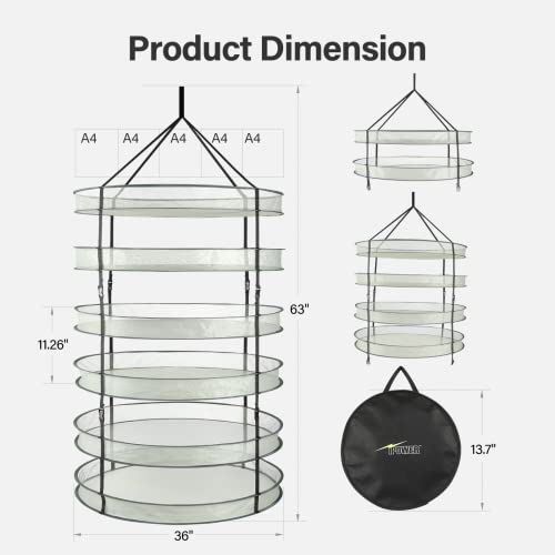 iPower GLDRYRD3L6V1 3ft 6 Layers Collapsible Breathable Mesh Herb Drying Rack for Buds & Hydroponic Plants with Sturdy Support, Heavy Duty Hang Dryer Net