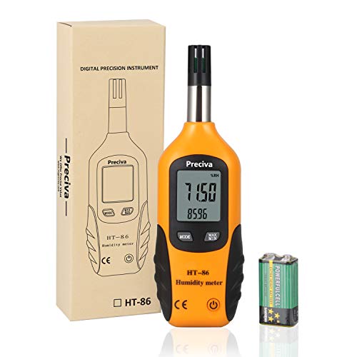Preciva Digital Psychrometer Thermo-Hygrometer, LCD Mini Temperature and Humidity Meter with Dew Point and Wet Bulb Temperature Hygrometer for Industry, Agriculture, Meteorology (9V Battery Included)