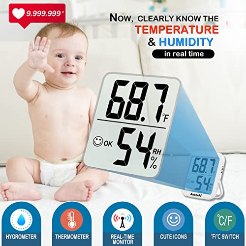 Antonki Room Thermometer for Home, 2 Pack Digital Temperature and Humidity Monitors, Indoor Hygrometer Sensor, Humidity Gauge, Humidity Meter for Baby Room, Terrarium, Incubator, Greenhouse