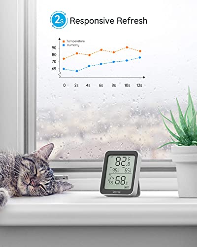 Govee Indoor Hygrometer Thermometer 2 Pack, Bluetooth Humidity Temperature Gauge with Large LCD Display, Notification Alert with Max Min Records, 2 Years Data Storage Export for Room Greenhouse, Black
