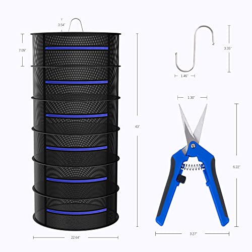 Herb Drying Rack, Collapsible Plant Drying Netting, Durable Hanging Drying Mesh with Zippers, Complimentary Hook and Pruning Shear, Ideal for Drying Plants and Flowers (Navy Blue-6 Layers)