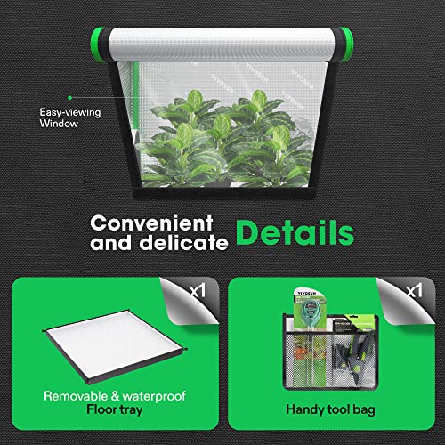 VIVOSUN S223 2x2 Grow Tent, 24"x24"x36" High Reflective Mylar with Observation Window and Floor Tray for Hydroponics Indoor Plant for VS1000