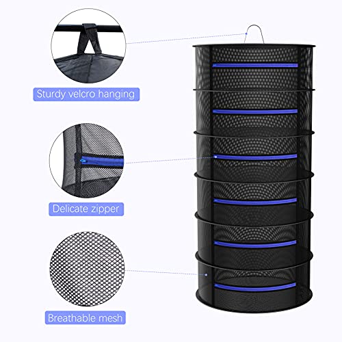 Herb Drying Rack, Collapsible Plant Drying Netting, Durable Hanging Drying Mesh with Zippers, Complimentary Hook and Pruning Shear, Ideal for Drying Plants and Flowers (Navy Blue-6 Layers)