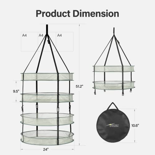 iPower 2ft 4Layer Green Mesh Hanging Herb Drying Rack Dry Net With Foldable Heavy Rings, Collapsible Hydroponic plant Bud Heavy Duty Hang Dryer Net