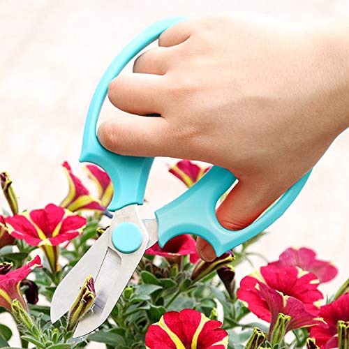Jasni Garden Pruning Shears Scissors with Comfort Grip Handle, Premium Steel Professional Floral Scissors, Perfect for Arranging Flowers, Pruning, Trimming Plants, Gardening Tool (Blue)
