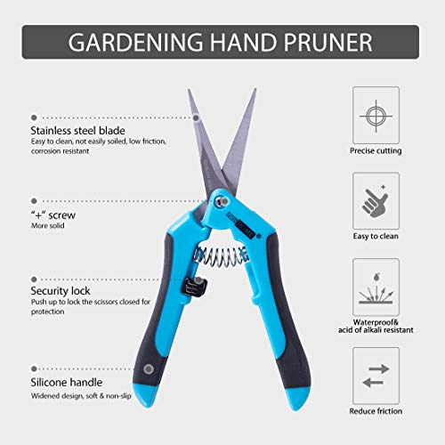 VIVOHOME Gardening Hand Pruner with Straight Stainless Steel Blades Non-stick Pruning Shear Bonsai Cutter Blue for Potting (Pack of 1)