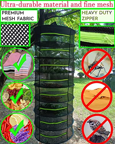 maexsktao 2ft 2-Layer Herb Drying Rack Hanging Dry Net Green Zipper Plant Drying Rack Can Dry Plants, Herbal, Weed Drying Rack Banding Garden Scissors and Garden Gloves.