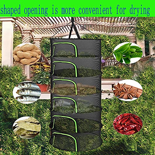 maexsktao Herb Drying Rack, 6-Layer Black Hanging Drying Rack with U-Shaped Green Zipper, with Garden Scissors, Plant Drying Rack net for Drying Plants, Herbs