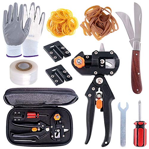 Swpeet 190Pcs 2-in-1 Garden Grafting Tools Kit, Including Garden Pruning Tools with 3 Extra Blades Grafting Tapes Rubber Bands Garden Gloves and Grafting Gardening Knife for Plant Branch Cutting