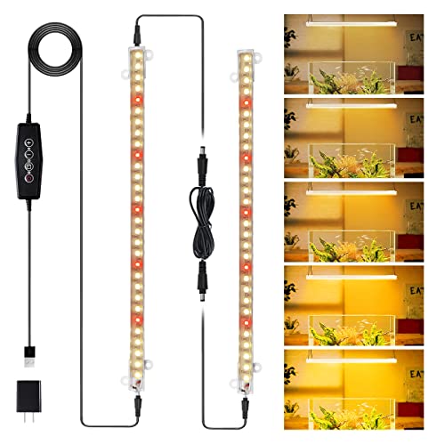 Juhefa LED Grow Light Strip Bar, 60W 3500K Sunlight Full Spectrum Heat Lamp with Red White Bulbs for Seeding Succulent Hanging Indoor Plants, Auto On/Off Timing & 5 Dimming