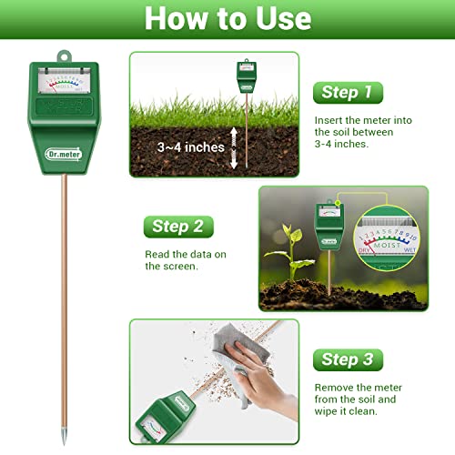 Dr.meter Soil Moisture Meter, Plant Water Meter for Garden Lawn Farm Indoor & Outdoor Use, Soil Tester Hygrometer Sensor for House Plants, Gardening Gifts, No Battery Needed