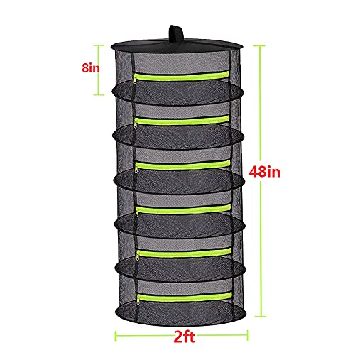 Yorsvueghe 2ft 6 Layer Mesh Hanging Herb Drying Rack W/Green Zipper and Scissor for drying petal plants