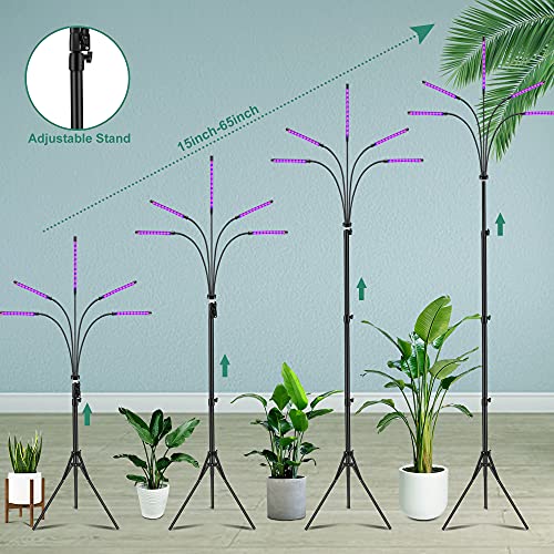 LED Grow Light Indoor Plants - 5 Heads 200W 150LED Plant Light with Adjustable Stand,Auto On/Off Timer with Remote Control,5Switch Modes,10 Dimmable Brightness,Full Spectrum for Indoor Plants