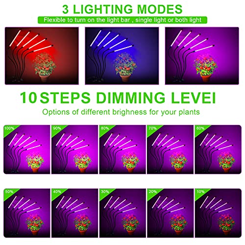 WEDCOL Grow Lights for Indoor Plants Red Blue Spectrum Plant Grow Light Adjustable Gooseneck 135 LED Grow Lamp with 3/9/12H Timer, 10 Dimmable Levels & 3 Switch Modes