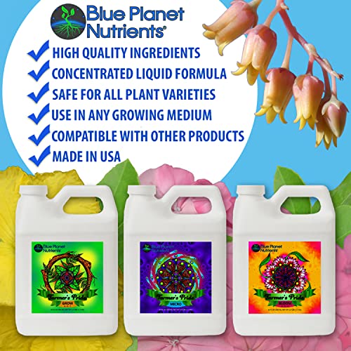 Farmer's Pride 3-Part Organic Blend Fertilizer Set (32 oz Jugs) Quart | Concentrated Plant Food for All Plants & Gardens | Makes Up to 470 Gallons | Blue Planet Nutrients