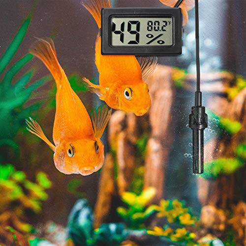 Mini Digital Thermometer Hygrometer with Probe Indoor Temperature Humidity Meter Gauge LCD Fahrenheit Display Hygrometer Thermometer Gauge for Incubator Reptile Plant Terrarium (3 Pieces, Black)