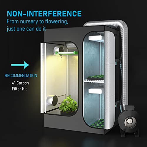 TopoGrow 2-in-1 48"X36"X72" Grow Tent 4'X3' Diamond Mylar Canvas Reflective Growing Tents Room Box House Lodge Propagation Flower Veg Indoor Plant Growing Hydroponics Growing System with Floor Tray