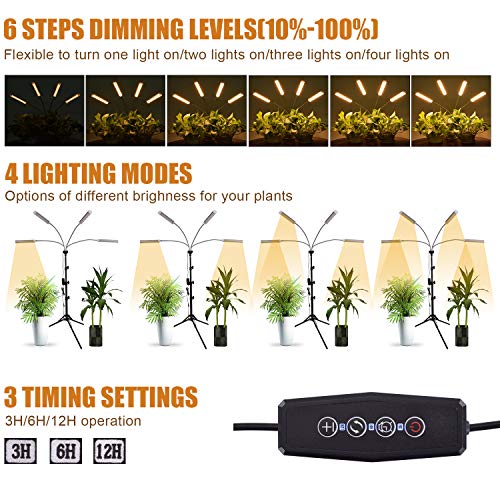 Grow Lights for Indoor Plants,Lxyoug Full Spectrum with 60" Extendable Tripod Stand,420 LEDs 200W Auto On/Off Timing Function Four-Heads Floor Plant Grow Light for Various Plants