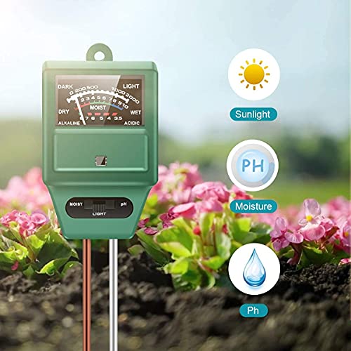 AdiayhShop Soil pH Meter 3-in-1 Soil Tester Moisture, Light, pH, Meter Tool for Garden, Farm, Plant, Outdoor, Indoor, Lawn Care, Water Soil, Soil Hygrometer Sensor for Gardening, Test Kit for Garden