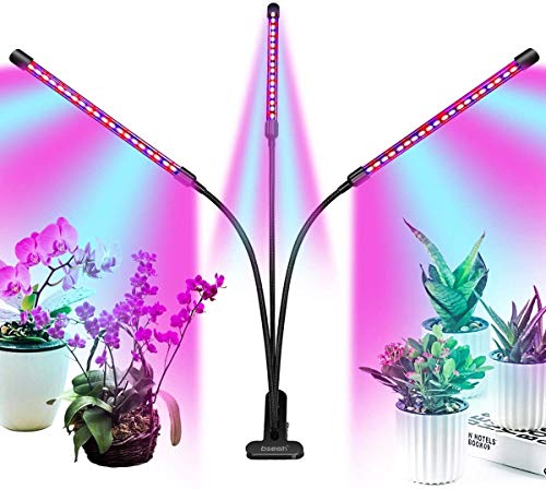 Grow Light Plant Lights for Indoor Plants, Clip-On Full Spectrum Plant Grow Lights, Auto ON & Off Timer 3/9/12H, Dimmable Brightness & 3 Light Modes (with AC Adapter)